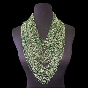 Boho Multistrand Seed Bead Statement Necklace – Layered Bib Style – New